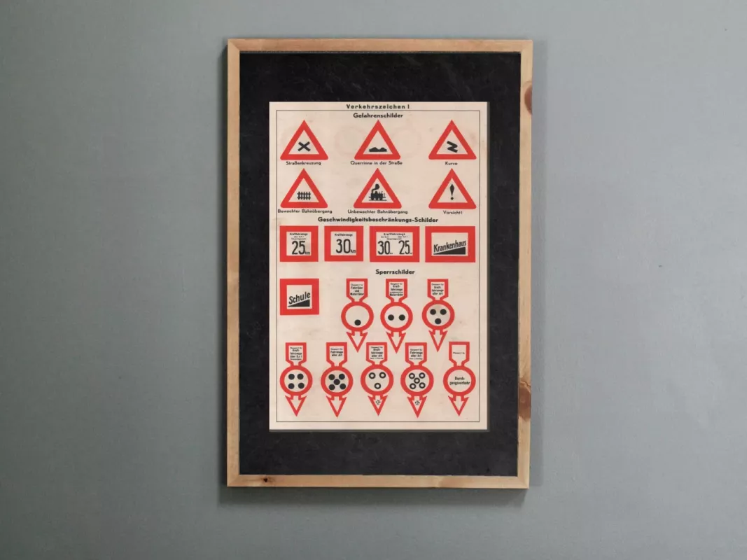 Kelio ženklai 1932 m. originali tonuota litografija iš Meyers Lexikon - , namai ir interjeras 2