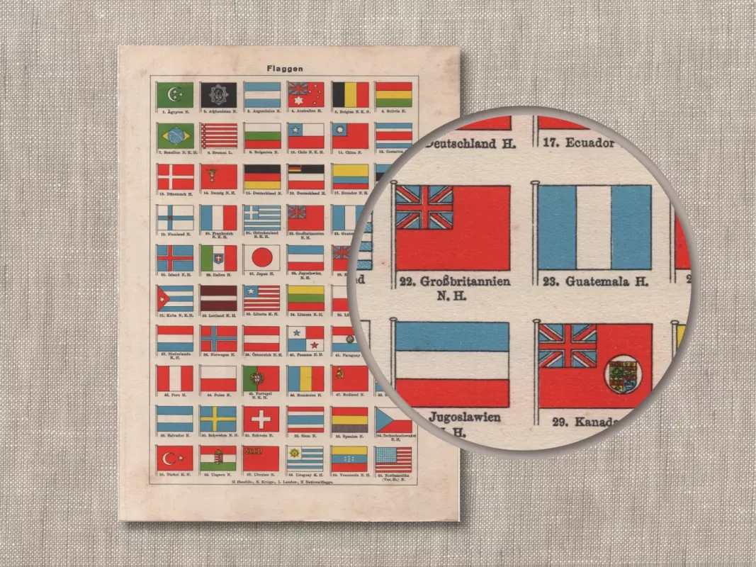 Šalių vėliavos 1931m. originali tonuota litografija iš Meyers Lexikon - , namai ir interjeras 4