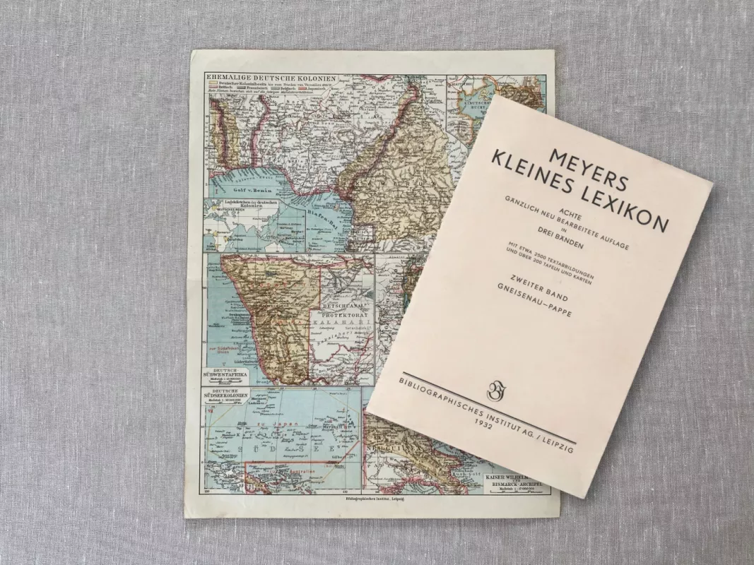 Istorinis senas Vokietijos žemėlapis 1932m. spalvota litografija Meyers Lexikon - , namai ir interjeras 4