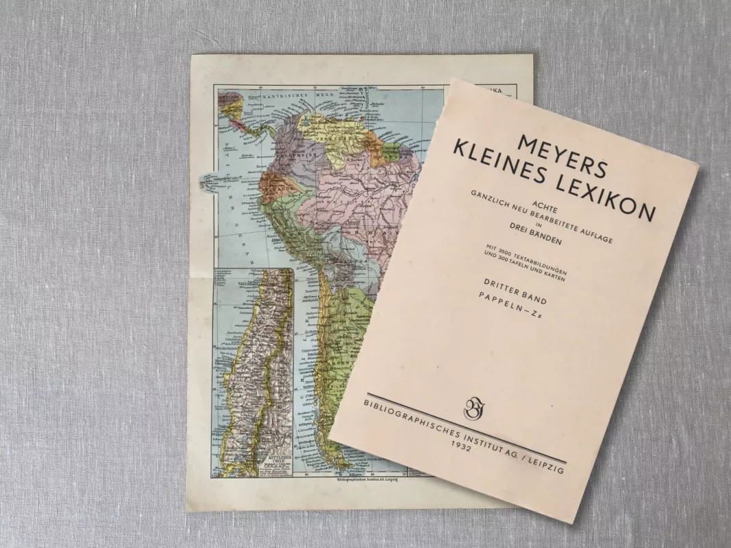 Pietų Amerikos žemėlapis 1932m. spalvota litografija iš Meyers Lexikon - , namai ir interjeras 4