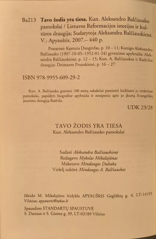 TAVO ŽODIS YRA TIESA - Aleksandra Balčiauskienė, knyga 6
