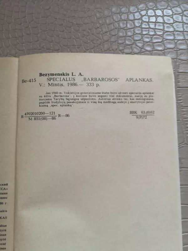 Specialus Barbarosos aplankas - Levas Bezymenskis, knyga 3