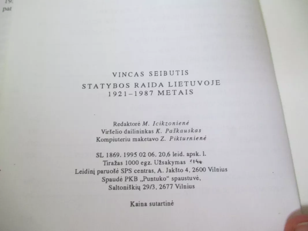 Statybos raida Lietuvoje 1921 - 1987 metais - Vincas Seibutis, knyga 4