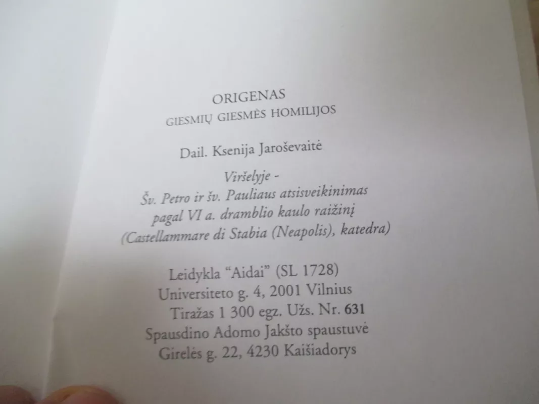 Giesmių giesmės homilijos - Origenas, knyga 5