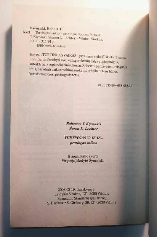 Turtingas vaikas - protingas vaikas - Robert T. Kiyosaki, Sharon L.  Lechter, knyga 4