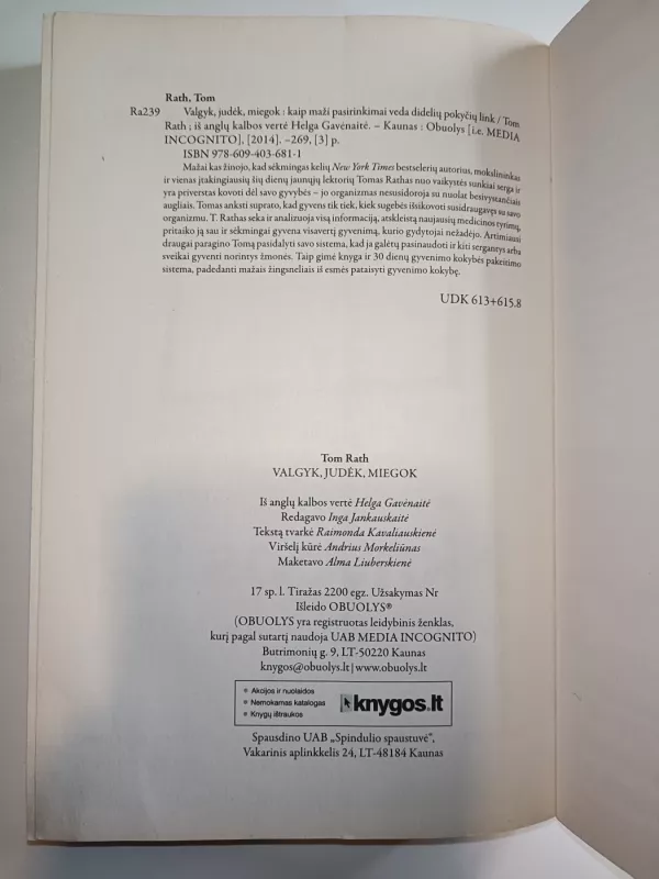 Valgyk, judėk, miegok - Tom Rath, knyga 4