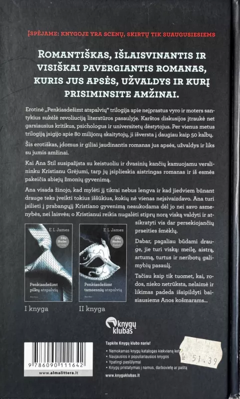 Penkiasdešimt išlaisvintų atspalvių - James E L, knyga 3