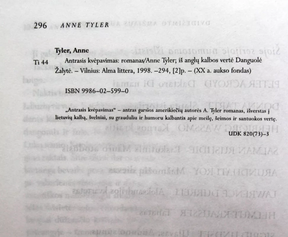 Antrasis kvėpavimas - Anne Tyler, knyga 4