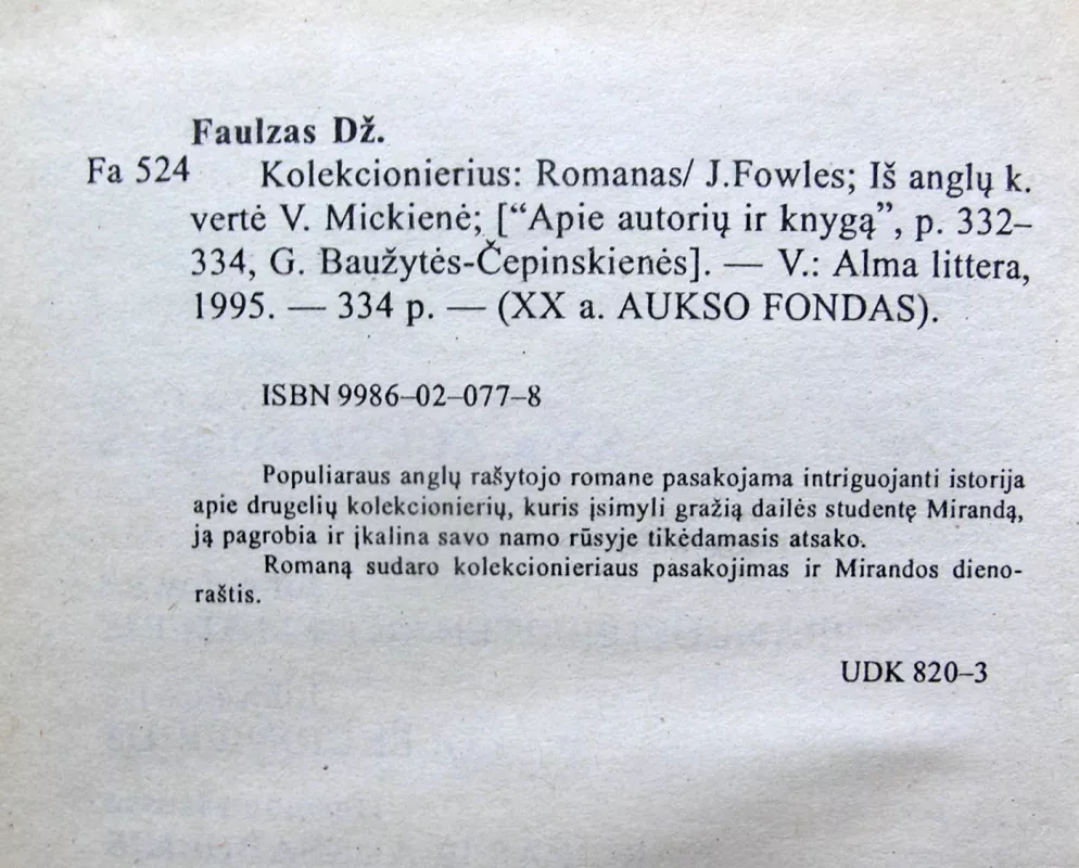 Kolekcionierius - John Fowles, knyga 4
