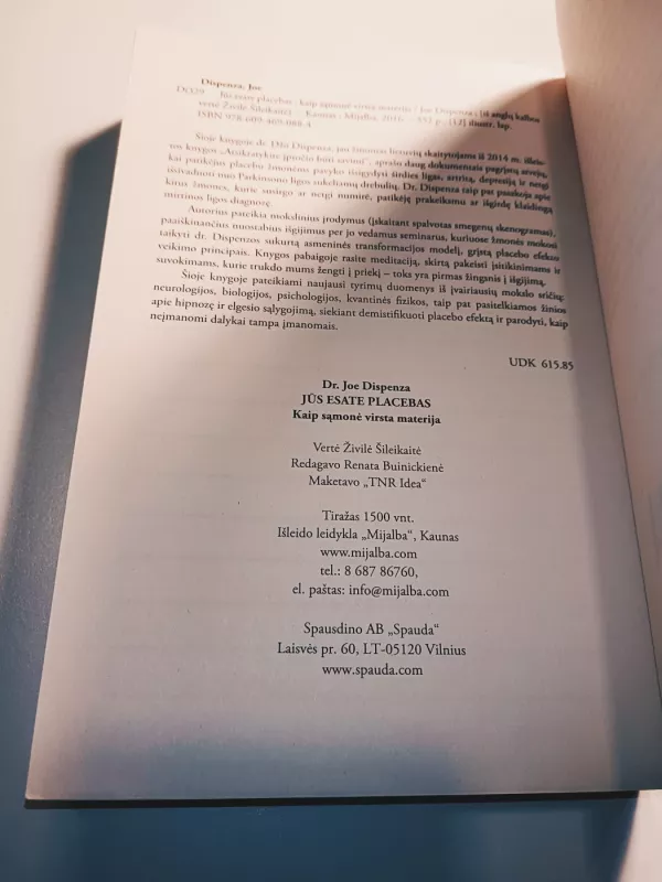 Jūs esate placebas - Dr. Joe Dispenza, knyga 4