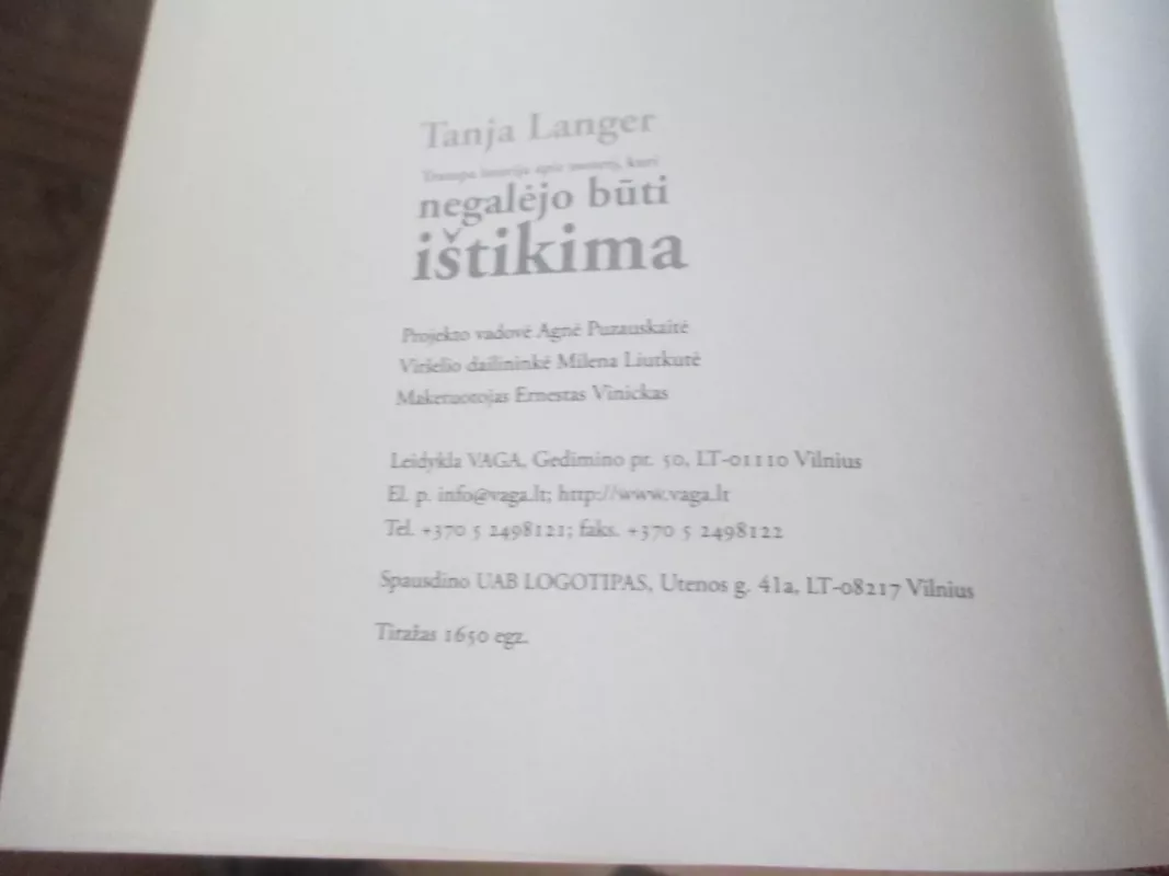 Trumpa istorija apie moterį, kuri negalėjo būti ištikima - Tanja Langer, knyga 6