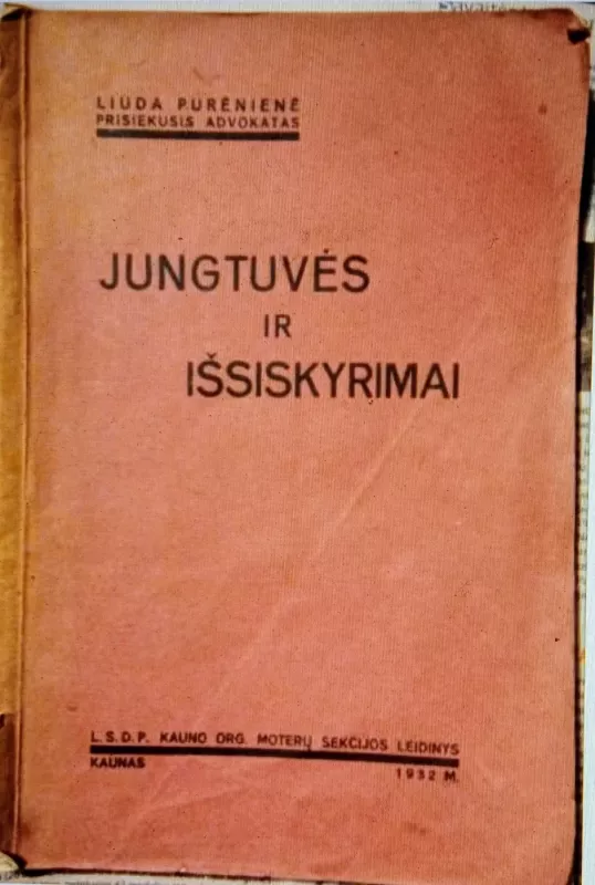Jungtuvės ir išsiskyrimai senovėje ir dabar - L. Purėnienė, knyga 2