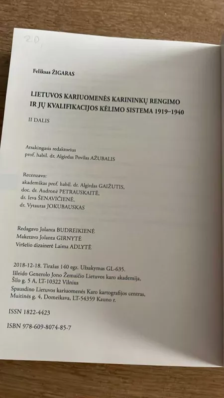 Lietuvos kariuomenės karininkų rengimo ir jų kvalifikacijos kėlimo sistema 1919–1940 - Feliksas Žigaras, knyga 6