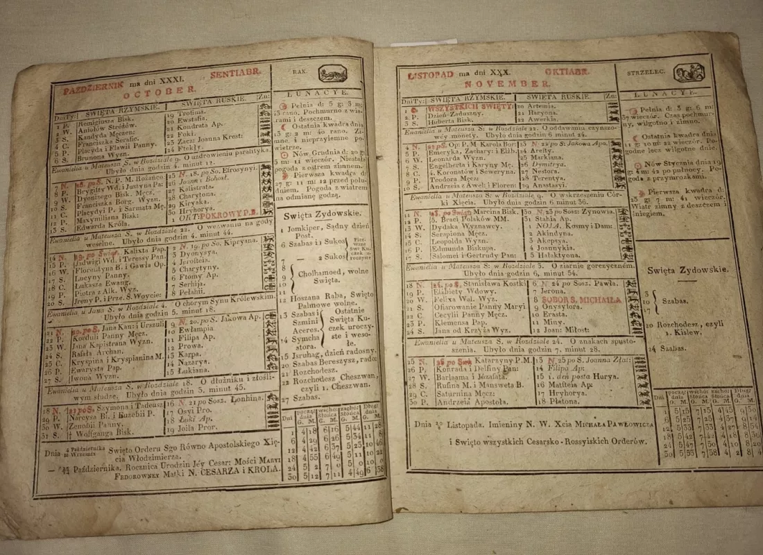 KALENDARZ POLSKI, RUSKI, aSTRONOMICZNY i GOSPODANSKI NA ROK PANSKI 1827. - ---, ---, knyga 6