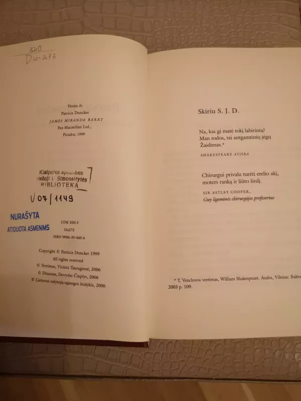 Džeimsas Miranda Baris - Patricia Duncker, knyga 6