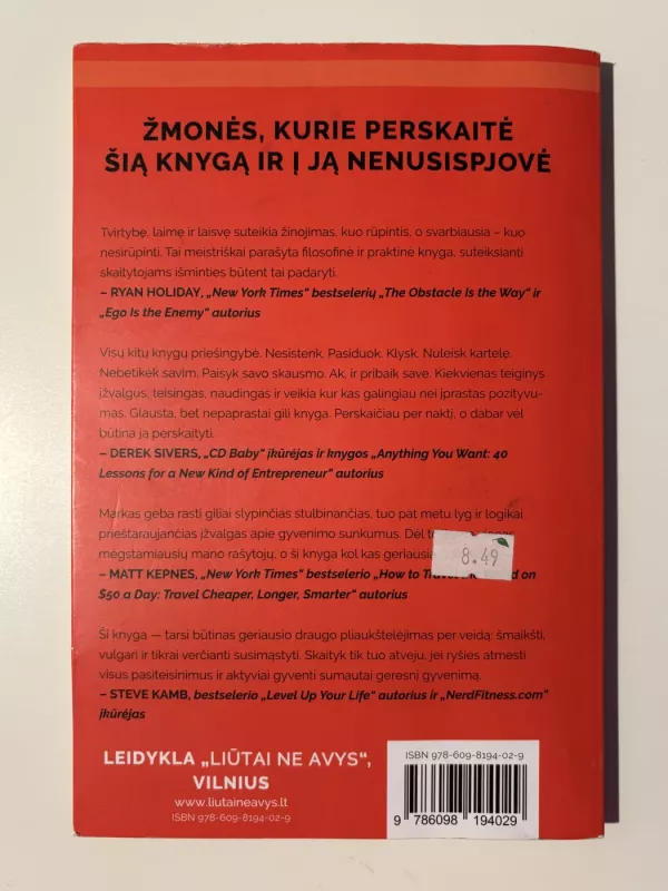 Subtilus menas nekrušti sau proto - Mark Manson, knyga 3