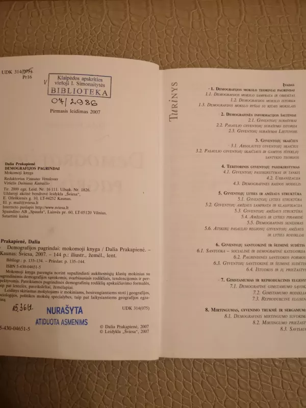 Demografijos pagrindai - Dalia Prakapienė, knyga 5