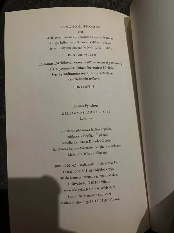 Skelbiamas numeris 49 : romanas - Thomas Pynchon, knyga 4