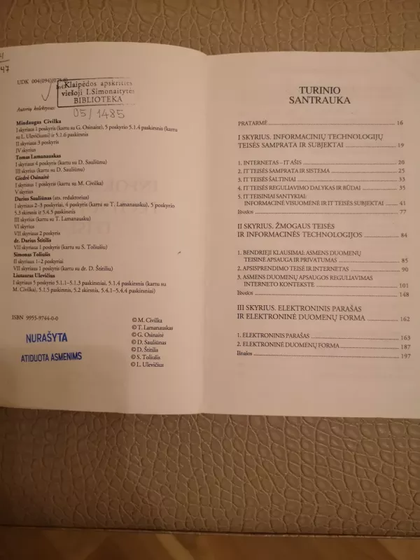 Informacinių technologijų teisė - Darius Sauliūnas, knyga 6