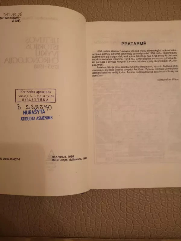 Lietuvos Istorijos Įvykių chronologija 1795-1918 - Aleksandras Vitkus, knyga 6