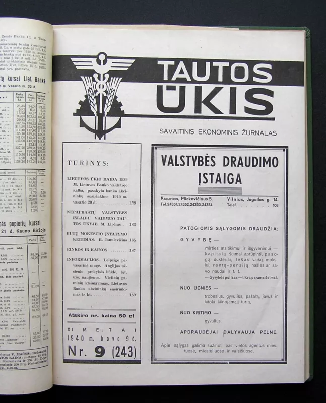 Tautos ūkis 1940 - Vyr. redaktorius Vladas Juodeika, knyga 5