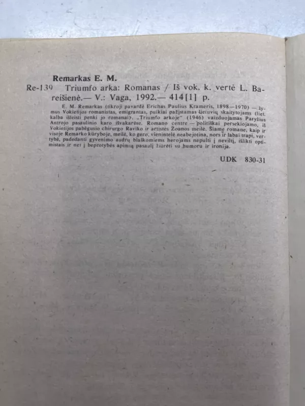 Triumfo arka - Erichas Marija Remarkas, knyga 4