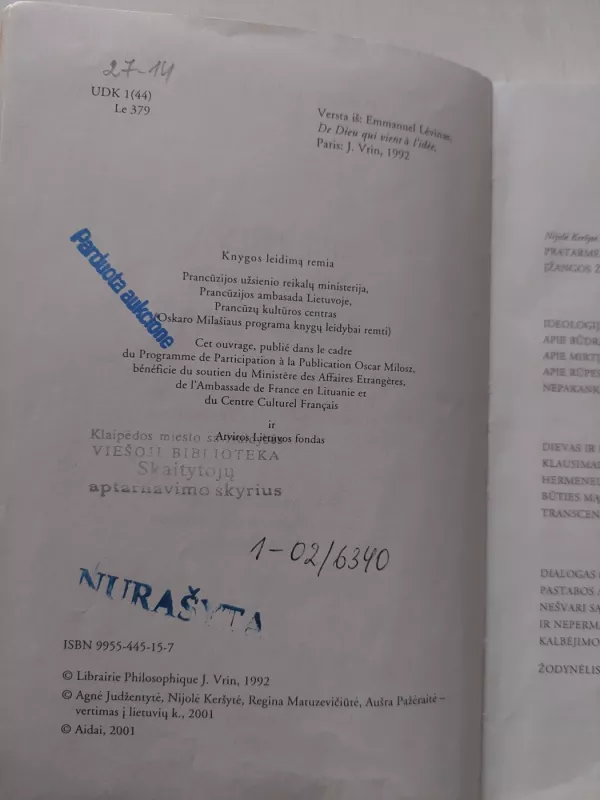 Apie Dievą, ateinantį į mąstymą - Emmanuelis Levinas, knyga 3