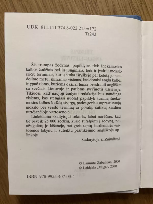 Trumpas anglų- lietuvių ir lietuvių- anglų kalbų žodynas - Laimutė Zabulienė, knyga 3