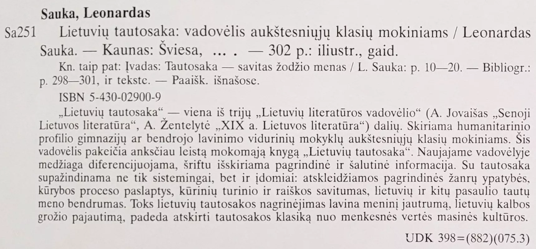 Lietuvių tautosaka - Leonardas Sauka, knyga 5