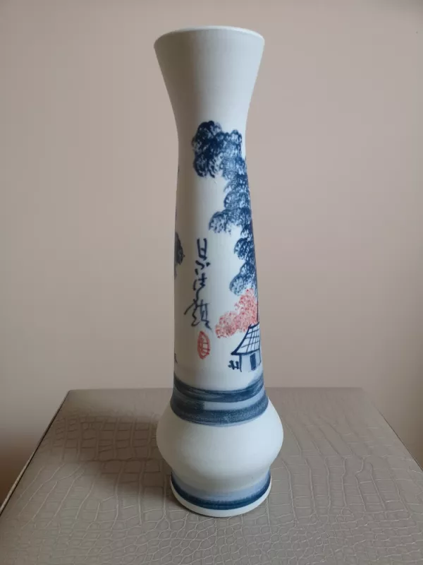 Kiniška rankų darbo ir tapyta su kaimo gamtos motyvais mėlyna balta vaza - , namai ir interjeras 3