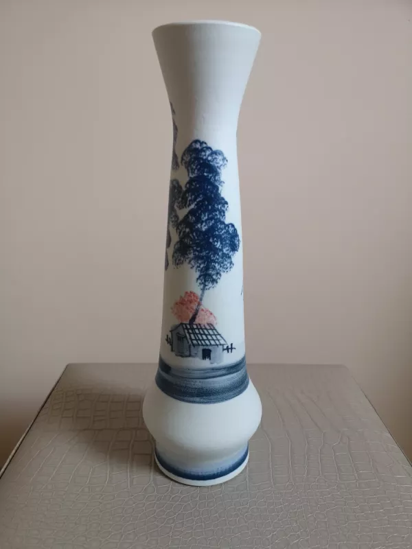 Kiniška rankų darbo ir tapyta su kaimo gamtos motyvais mėlyna balta vaza - , namai ir interjeras 4