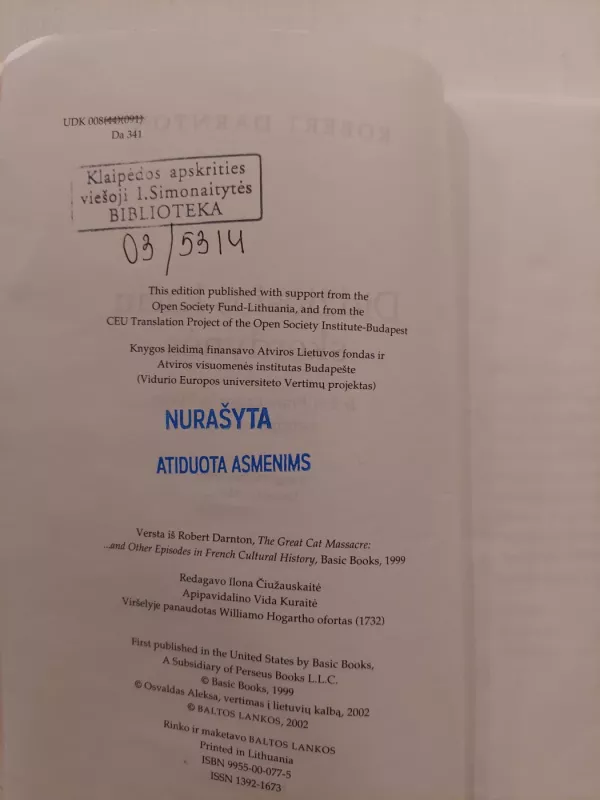 Didžiosios kačių skerdynės ir kiti Prancūzijos kultūros epizodai - Robert Darnton, knyga 4