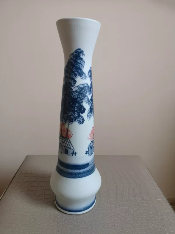 Kiniška rankų darbo ir tapyta su kaimo gamtos motyvais mėlyna balta vaza - , namai ir interjeras 5