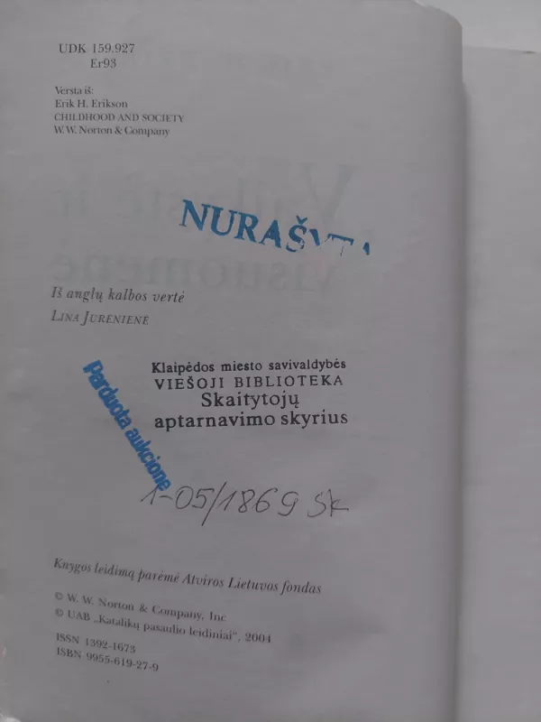 Vaikystė ir visuomenė - Erik H. Erikson, knyga 3