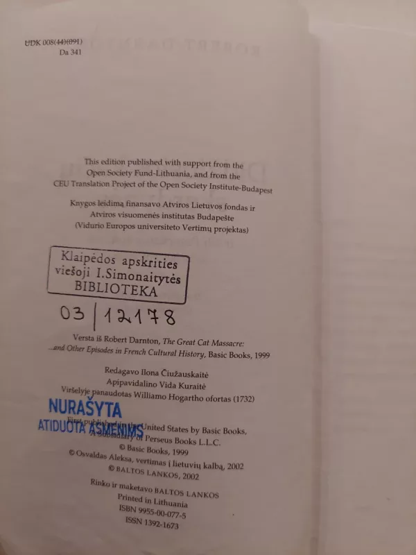 Didžiosios kačių skerdynės ir kiti Prancūzijos kultūros epizodai - Robert Darnton, knyga 3