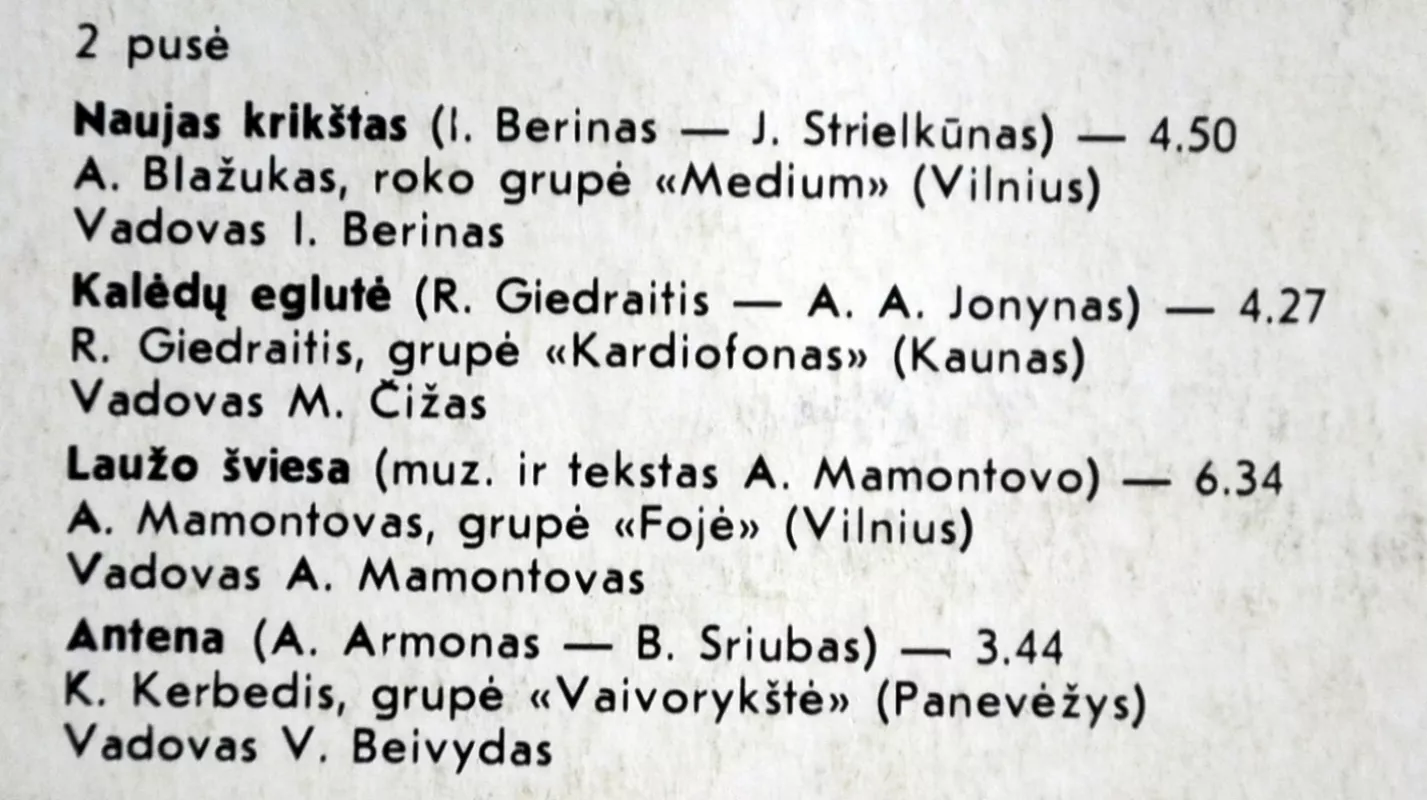 Populiarnie gruppi diskotek Litvi. - MEDIUM,CODA,POLIARIZUOTI STIKLAI,KARDIOFONAS,ANTIS,STUDIJA,VAIVORYKŠTĖ,RONDO., plokštelė 6