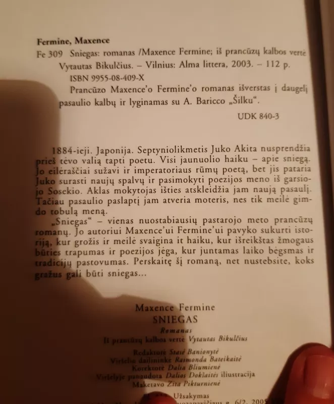 Sniegas - Maxence Fermine, knyga 3