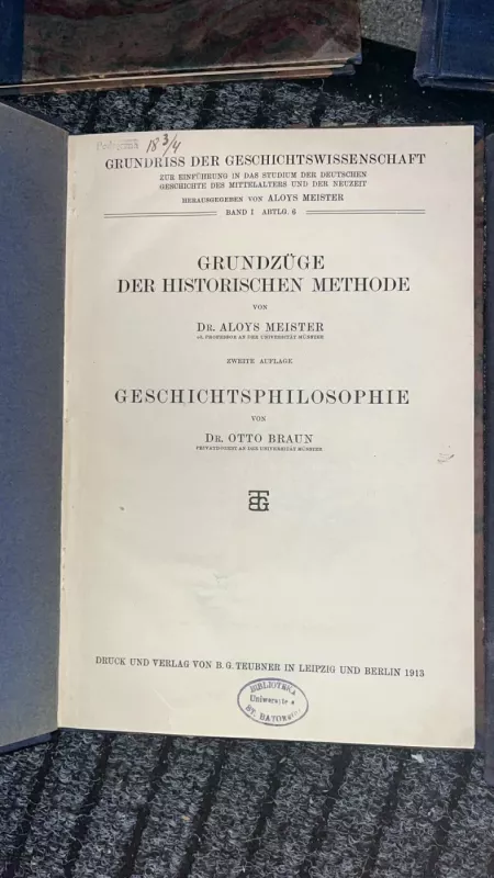 Grundriss der Geschichtswissenschaft, Band I, Abteilung 6 - Dr. Otto Braun, knyga 3