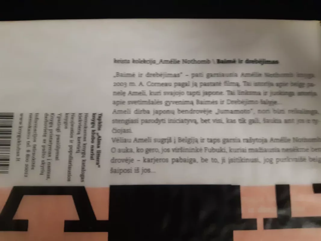 Baimė ir drebėjimas - Amelie Nothomb, knyga 4