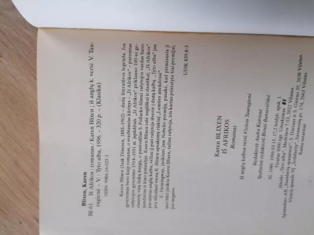 Iš Afrikos - Karen Blixen, knyga 5