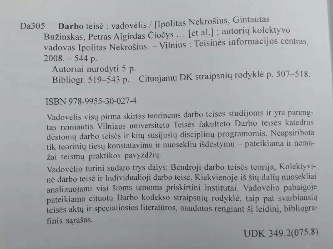 Darbo teisė. Vadovėlis - Autorių Kolektyvas, knyga 4