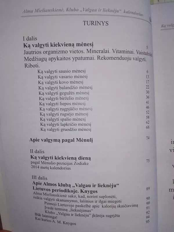 Valgau ir lieknėju.Klubo kalendorius - Mieliauskienė Alma, knyga 3