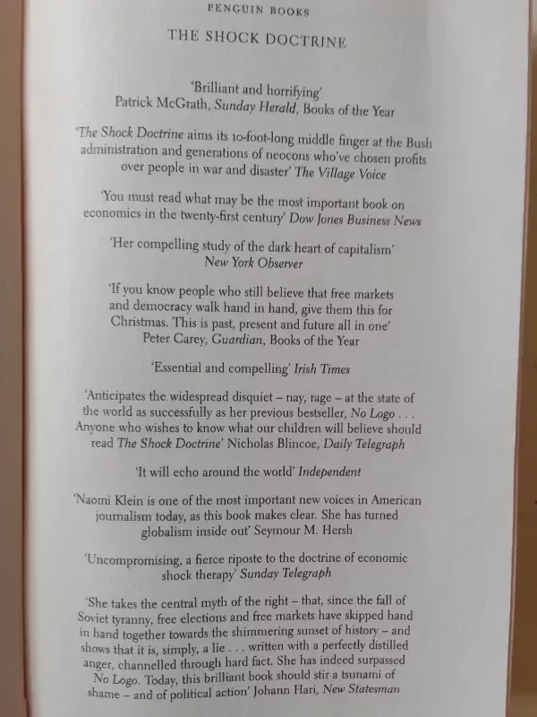 The Shock Doctrine: The Rise of Disaster Capitalism - Naomi Klein, knyga 3