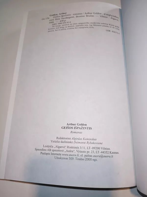 Geišos išpažintis - Arthur Golden, knyga 4