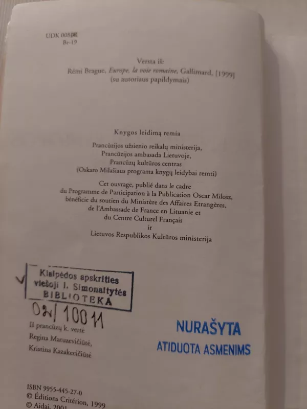 Ekscentriškoji Europos tapatybė - Remi Brague, knyga 3