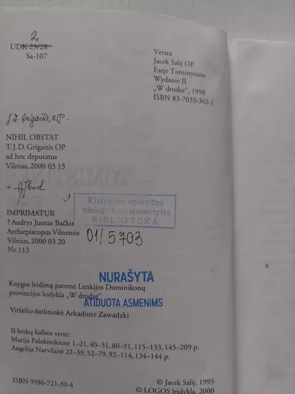 Tomistinės esė - Jacek Salij, knyga 3