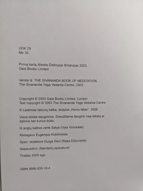Meditacija - The Sivananda Yoga Vedanta Centre, knyga 3