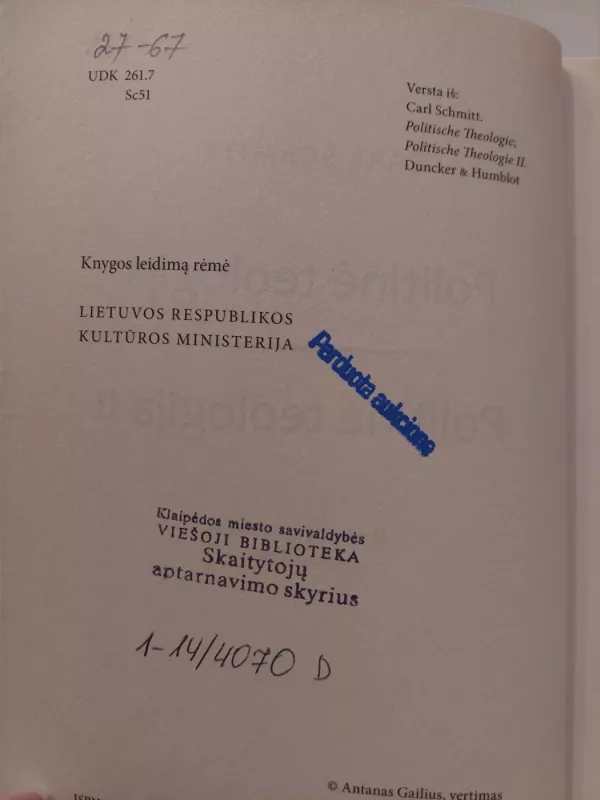 Politinė teologija; Politinė teologija II - Carl Schmitt, knyga 3