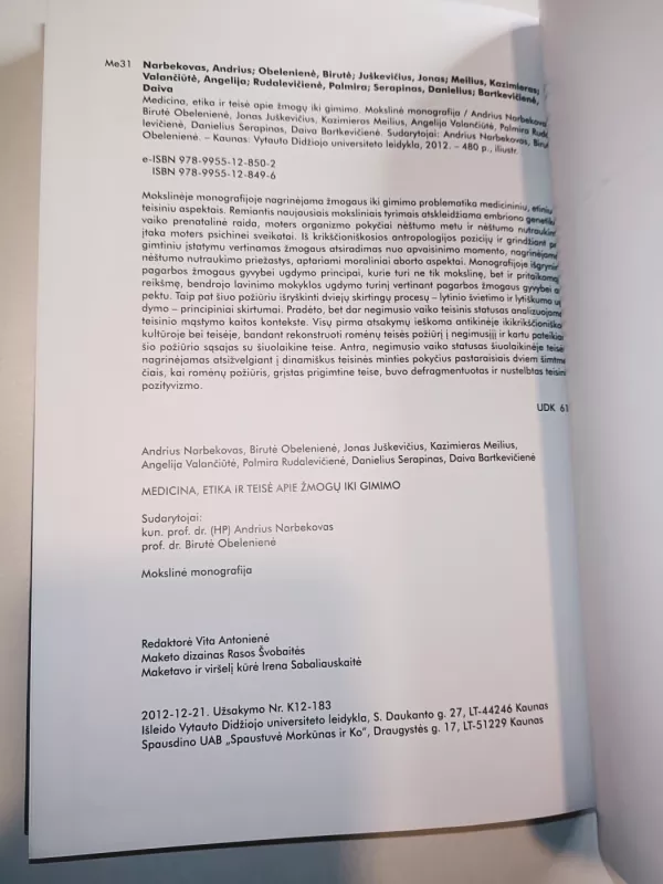 Medicina, etika ir teisė apie žmogų iki gimimo - Autorių Kolektyvas, knyga 4