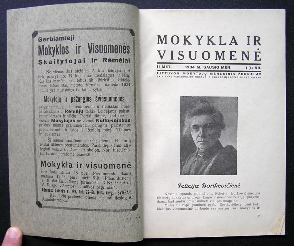 Mokykla ir visuomenė 1934 Nr.1 - Redaktorius: Kazys Klimavičius, knyga 3